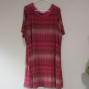 Tacera Pink and Cream Zigzag Short Sleeve Top